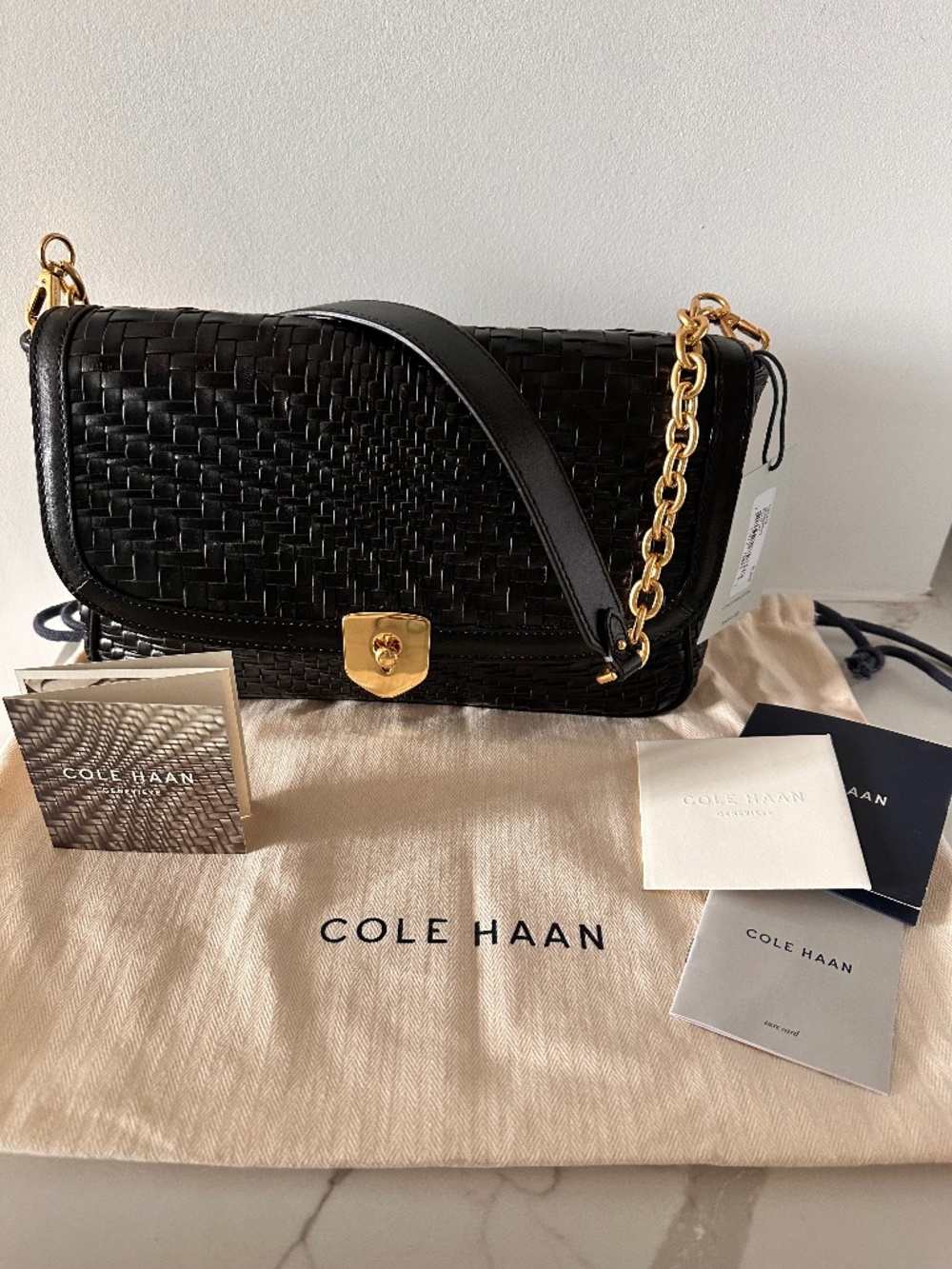 Cole Haan Genevieve woven Clutch/Shoulder Bag- Black